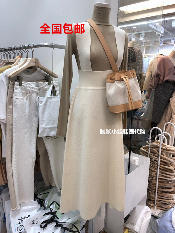 26早春新韩国东大门代购cafe noir纯色减龄复古背带裙