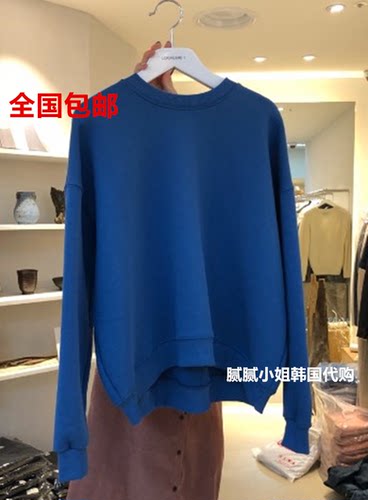 韩国东大门代购 LORING Re i 新款 纯色圆领加绒卫衣