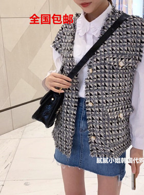 26新品韩国东大门代购marais几何菱格拼色磨边马夹