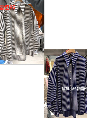 TOPQUEEN-P韩国东大门代购2025春季女装新款宽松条纹口袋翻领