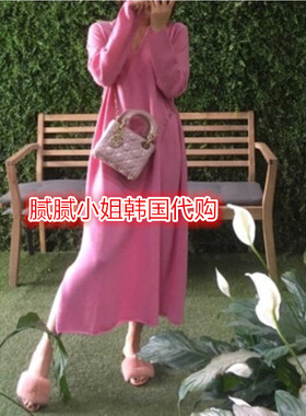 韩国AD/address新款 侧开叉V领显瘦针织连衣裙