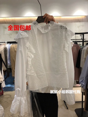 25早春新品韩国东大门代购helder花朵镂空荷叶气质衬衫