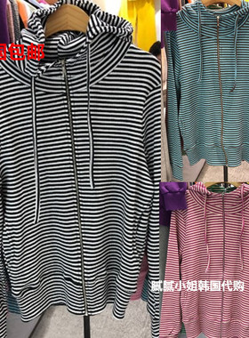 COKE CAKE韩国东大门代购2025春女装新连帽条纹修身运动风外