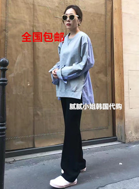 韩国东大门秋冬新款条纹衬衫卫衣双面穿法binus