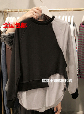 韩国东大门代购hacer个性假两件拼接卫衣女装