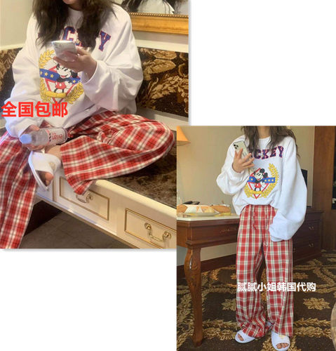 JKICHI韩国东大门宽松格子裤休闲裤