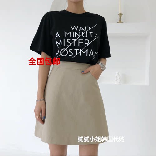 26初春新款韩国东大门代购w and j复古插兜A字半身短裙