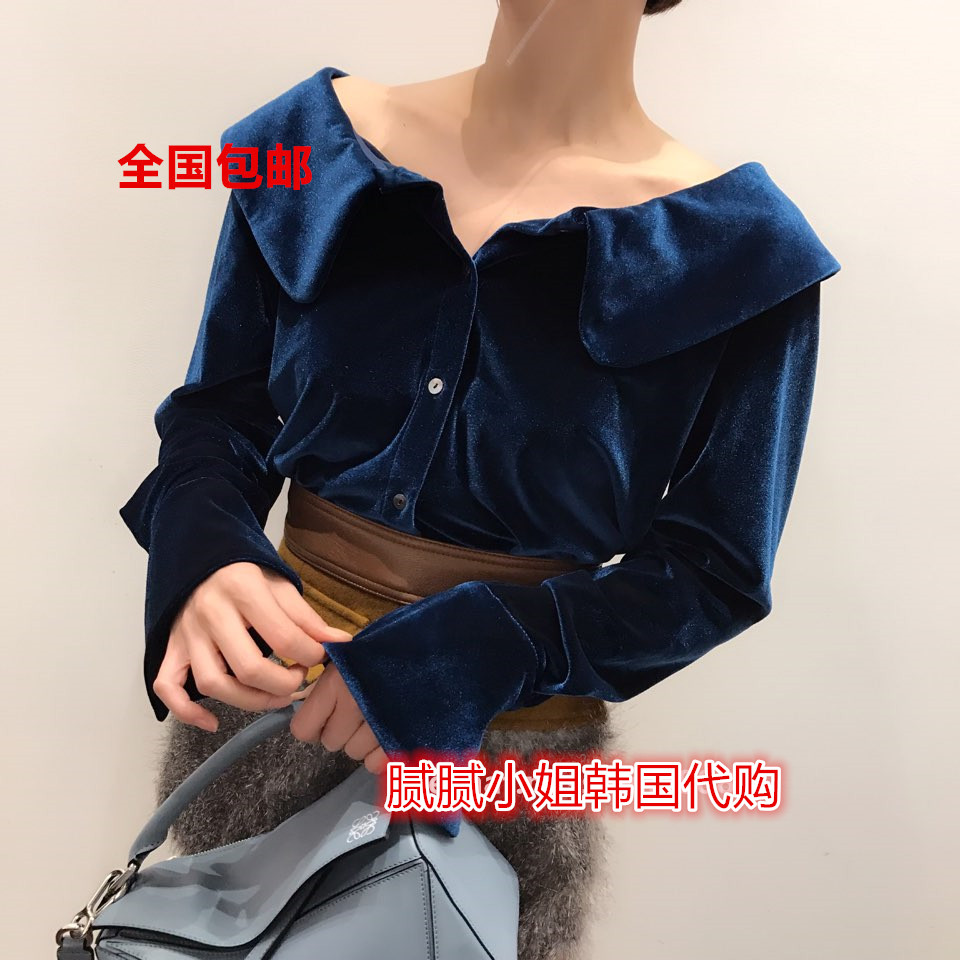 韩国代购 DOUBLE STANDARD 娃娃荷叶翻领灯芯绒上衣 衬衫