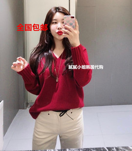 韩国WATER/RIVER可以穿着过圣诞的V领显肤色羊毛毛衣