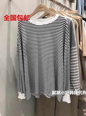 韩国东大门代购 SELF SERVICE 春新 洋气宽松条纹T恤上衣