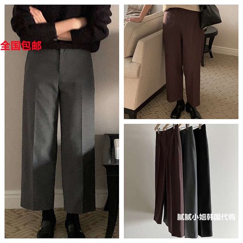 韩国 高品质Monique103002 秋冬 10羊毛 加绒 复古直筒西裤