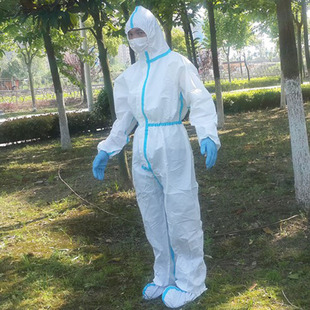 加厚防水透气一次性防护服带帽连体SF仿杜邦蓝条全身隔离服防疫服