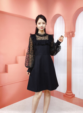 断码清仓 兰蔻系列 时尚春秋款 纱袖气质减龄连衣裙Y609