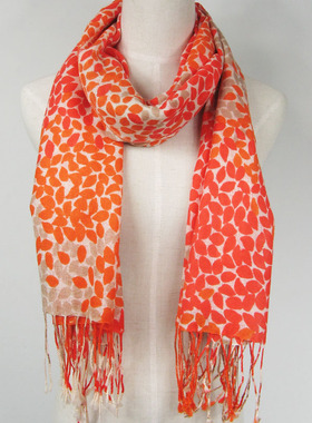 【零条清仓】羊毛围巾 印花流苏超长两用披肩 飞叶 J88602