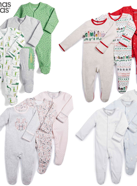 现货英国mamas&papas宝宝纯棉连体衣婴儿有机棉连身衣爬服3件