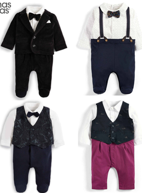 现货英国Mamas&papas正品宝宝满月百天宴会周岁纯棉连体衣长爬服