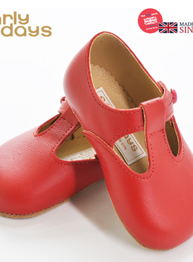 现货英国Early Days软底学步鞋男女宝宝春秋真皮步前鞋红色皮鞋