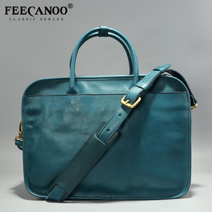 轻奢男包真皮手提包男士商务斜挎包 牛皮休闲公文包青蓝色手拎包