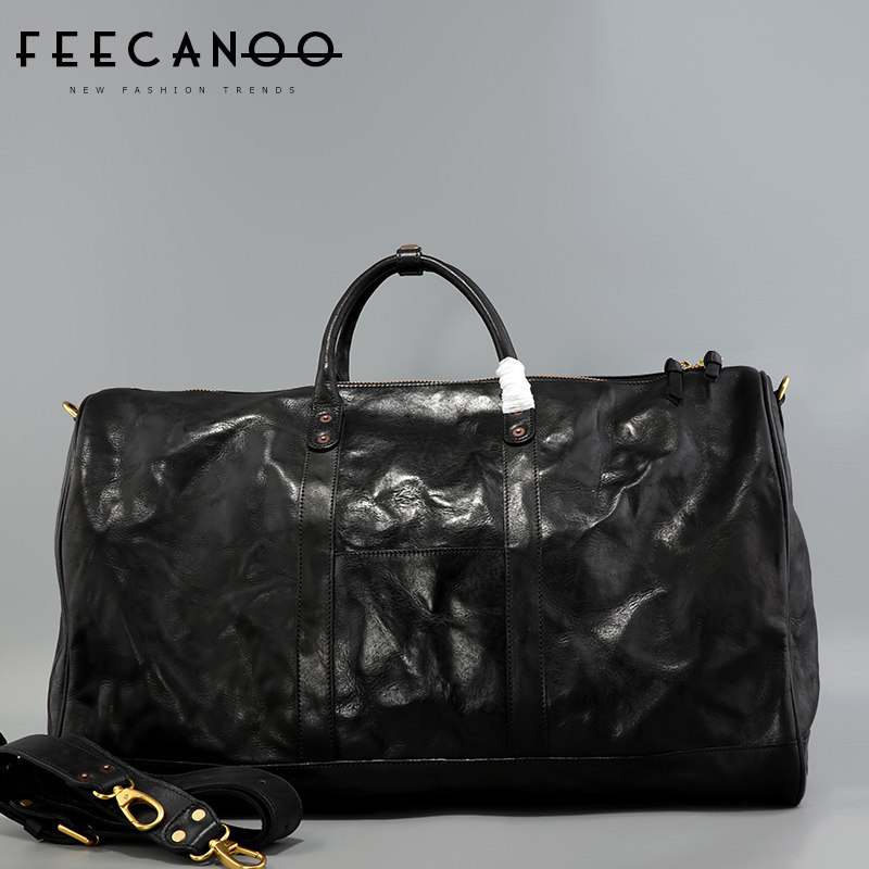 水洗植鞣牛皮旅行包小众手提包休闲健身包男士单肩斜挎包通勤男包