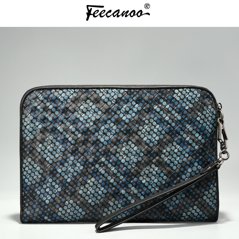 新款男士手包胎牛皮编织休闲