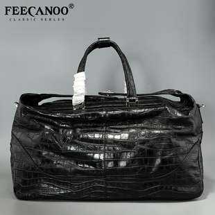 潮牌牛皮鳄鱼纹旅行包男士单肩旅行包大容量真皮手提包男包行李袋