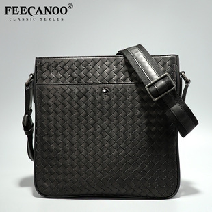 编织打蜡胎牛皮单肩包青年休闲斜挎包 真皮男包 百搭休闲通勤包黑