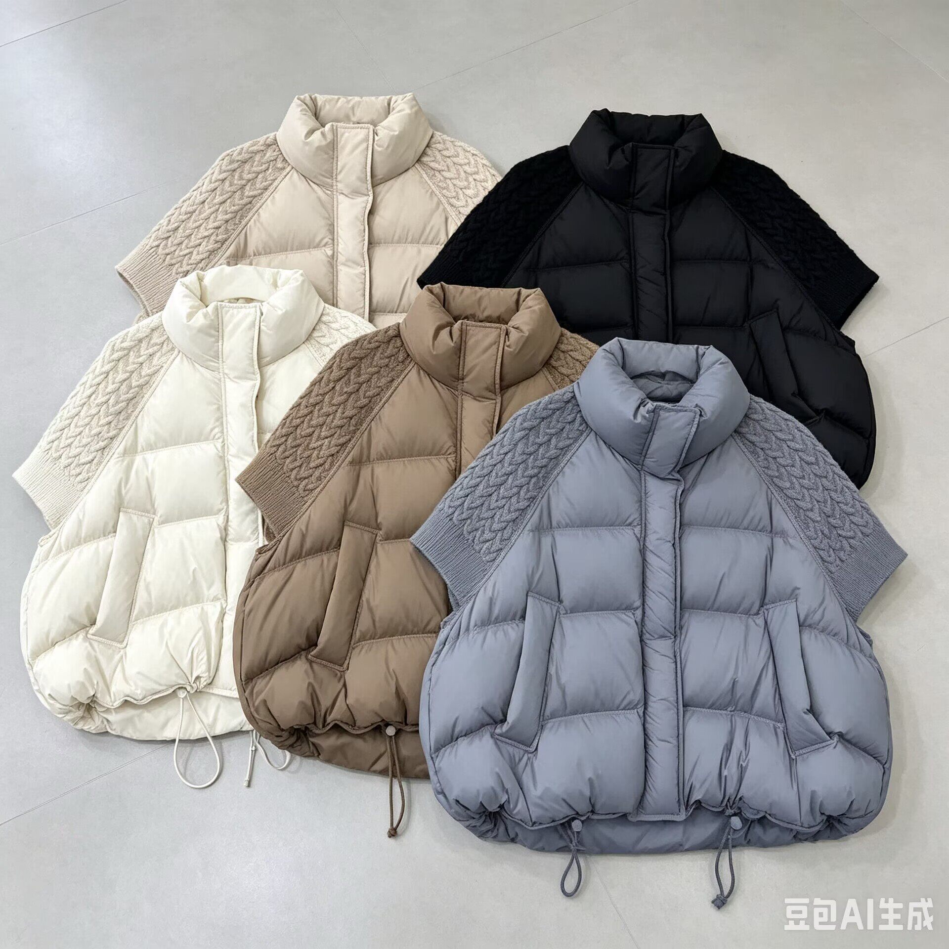 韩版立领针织拼接短款羽绒服女2026冬季新款高级感面包服马甲外套