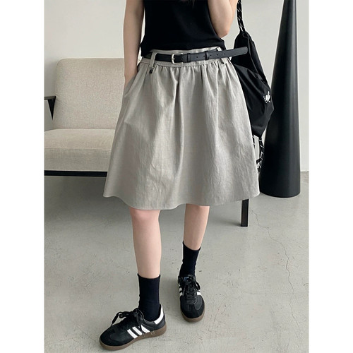 Awencoat 送腰带 天丝半身裙a字裙女夏季新款中长款遮胯显瘦裙子
