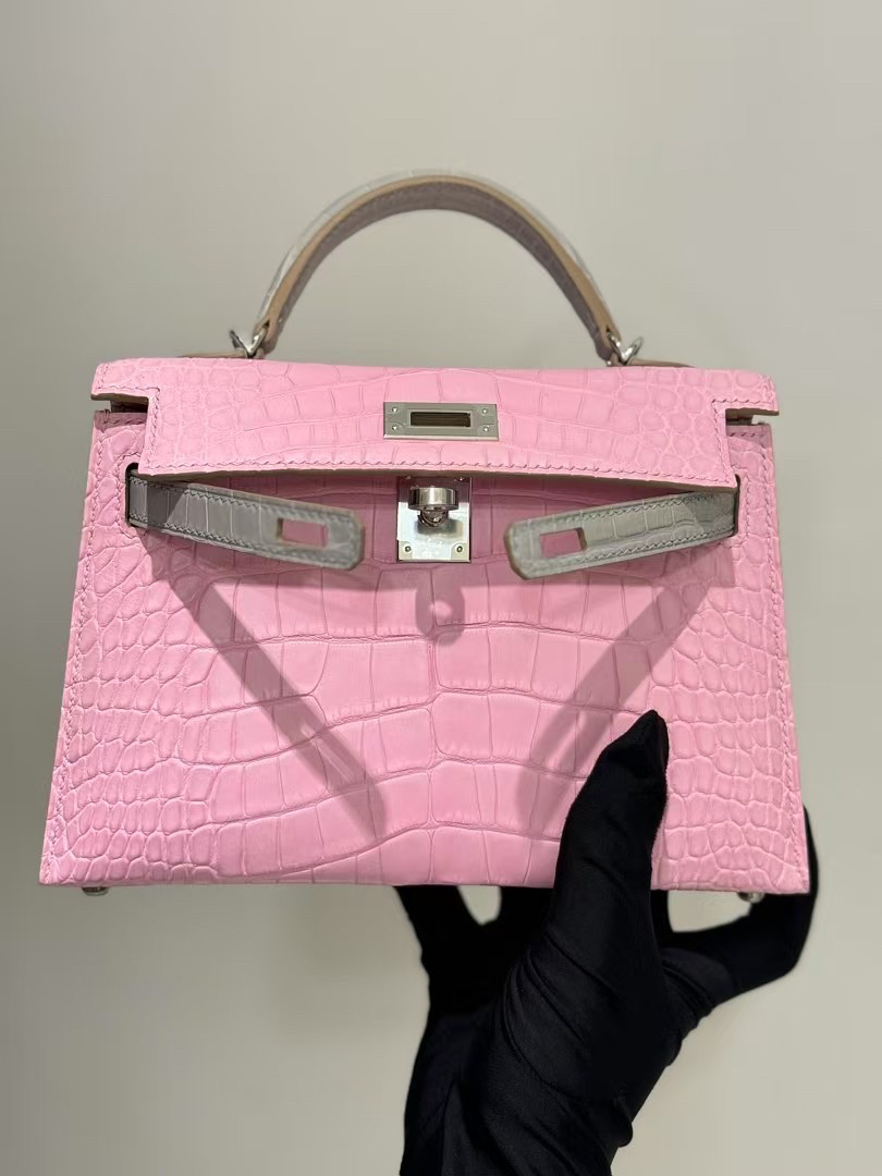 二代迷你凯莉雾面美洲方块鳄鱼皮纯手工凯莉包