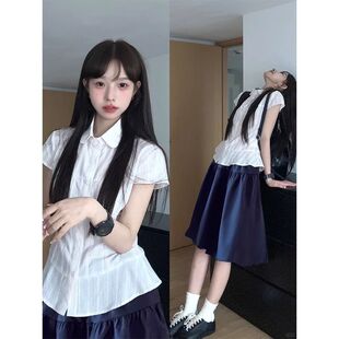 藏蓝色半身裙女日系穿搭早春夏季古早日杂半裙绝美漂亮a字短裙子