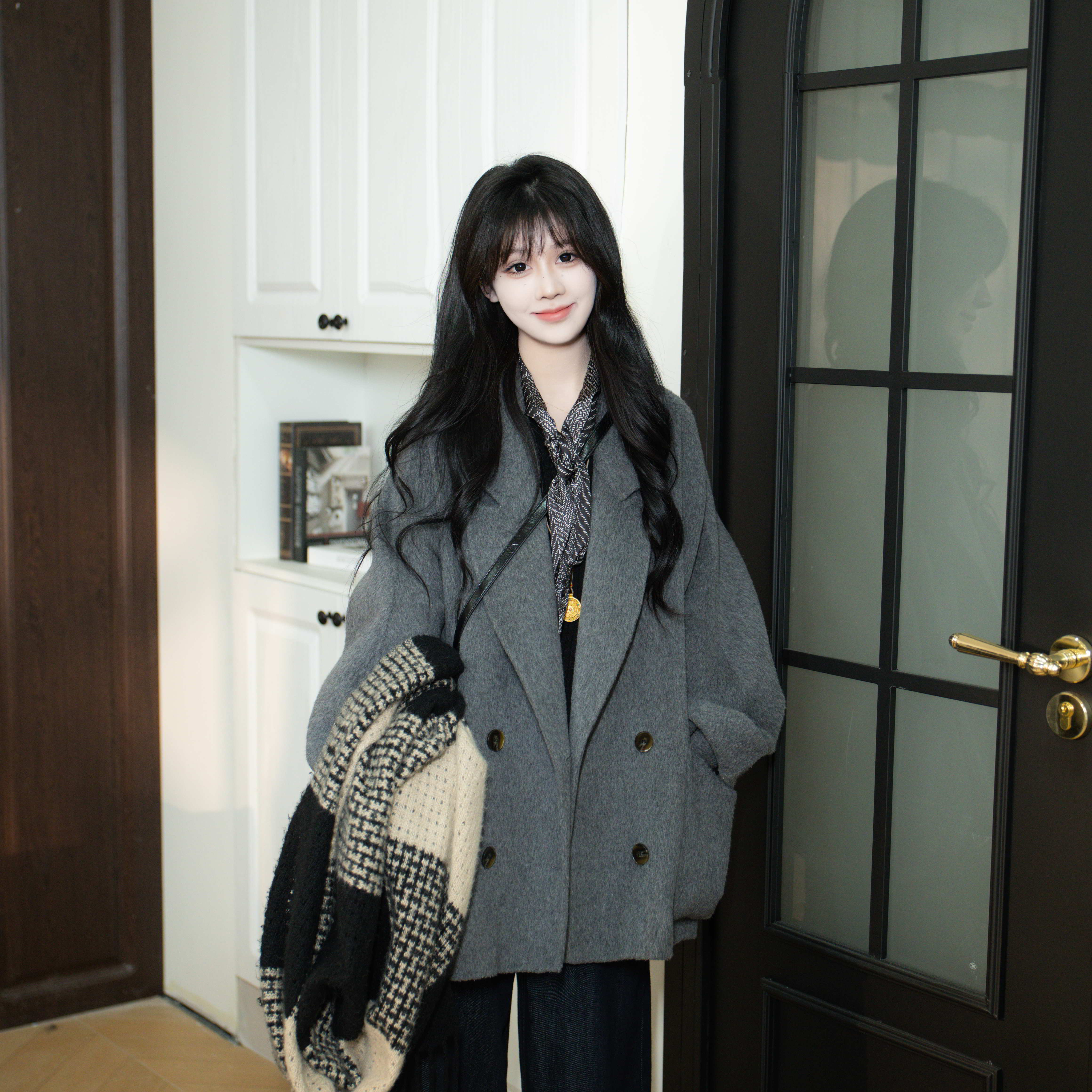 「松弛感廓形」伊迪卡羊毛大衣小个子女2026冬日系学院风毛呢外套