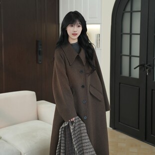 「娃娃尖领甜妹款」2026春秋双面羊毛大衣宽松减龄甜美风休闲长款