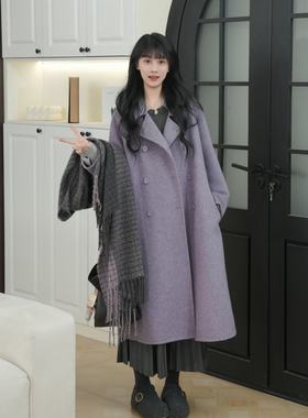 伊迪卡宽松气质百搭时尚中长款大衣女士秋冬款小个子双面毛呢大衣