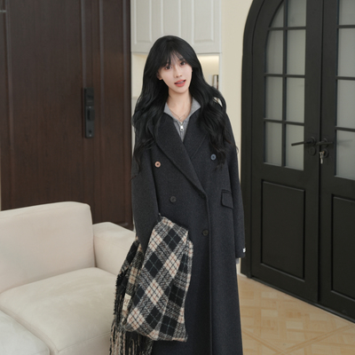 【伊迪卡】26春秋冬双面羊毛大衣通勤显瘦戗驳领正肩长款毛呢外套