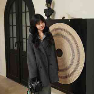 【伊迪卡】26春秋冬短款双面羊毛大衣宽松阔版翻领高级感毛呢外套