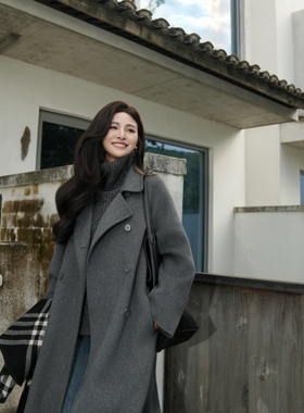 伊迪卡宽松气质百搭时尚中长款大衣女士秋冬款小个子双面毛呢大衣