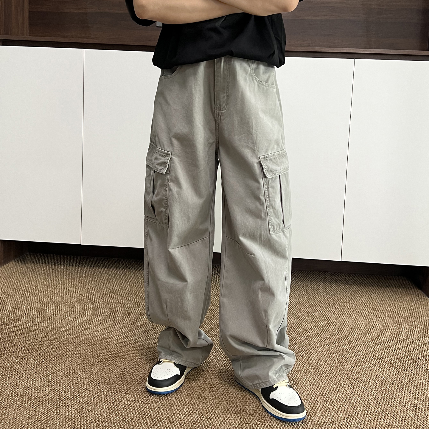 男士裤子2025新款宽松直筒多口袋弯刀工装裤男款美式水洗牛仔长裤