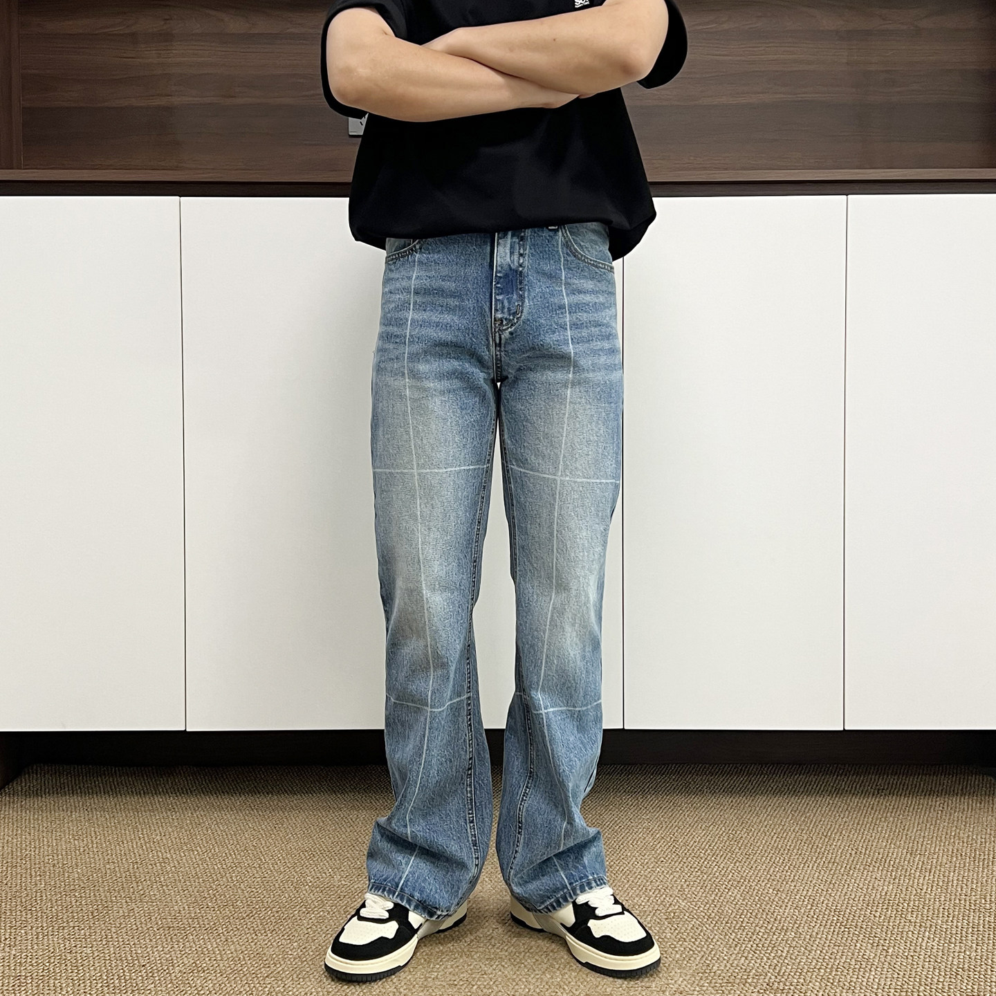 2026新款浅蓝色美式休闲微喇牛仔裤男款潮流合身直筒裤男士裤子