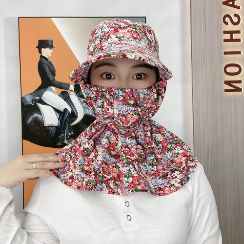 棉绸女士干活遮阳采茶帽子春夏防晒防风尘遮脸护颈防紫外线太阳帽 - 封面