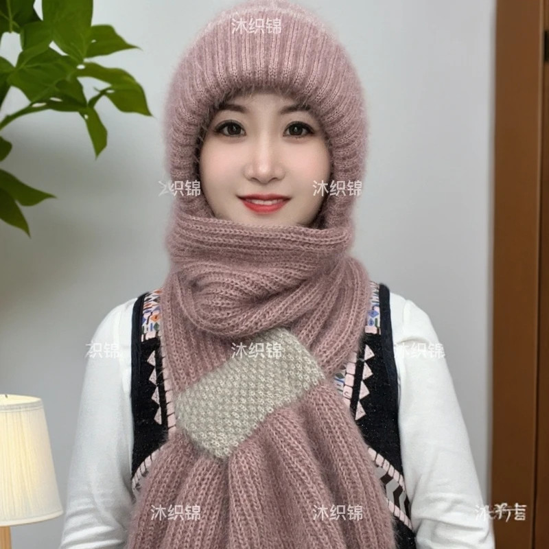 冬季护耳针织连体加绒保暖风雪帽