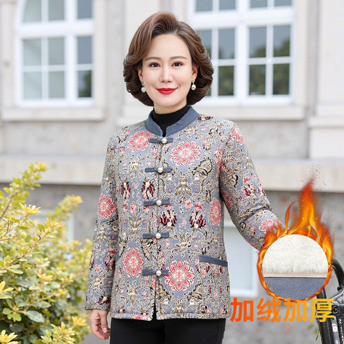 中老年妈妈装加绒加厚保暖棉衣