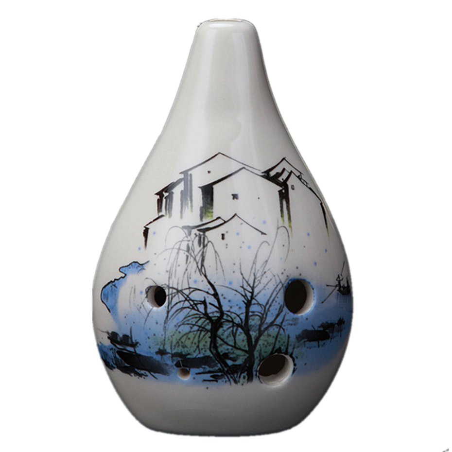 新品声音低沉陶笛6孔中音f调专业演奏z手绘熏烧冰裂纹千年风雅af