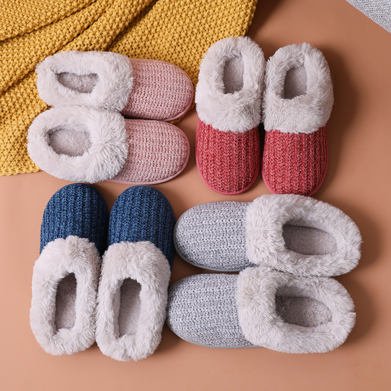 灿澜批发新款棉拖鞋毛绒家居秋冬爆款情侣保暖女防滑棉鞋飞边工艺