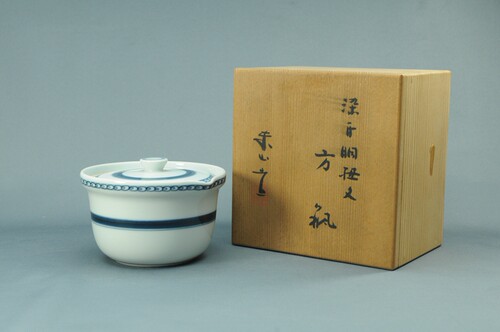 现货日本陶瓷京烧宫永东山白瓷染付胴钮纹宝瓶共箱日式茶具茶壶
