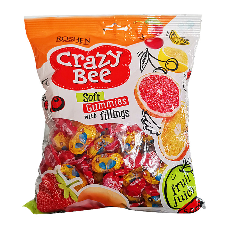 俄罗斯如胜小蜜蜂软糖乌克兰ROSHEN多口味夹心糖果爆浆果汁橡皮糖