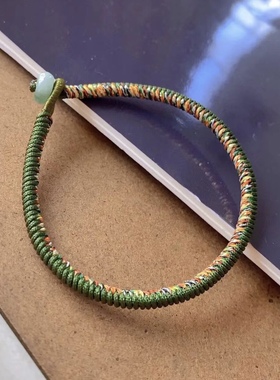 五行补木手链 五色线军绿色 金刚结5毫米 翡翠扣
