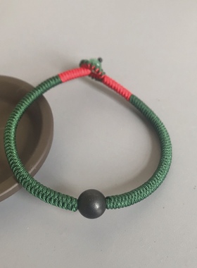 补木补火手链 木珠子黑檀木珠 绿红 九乘金刚结