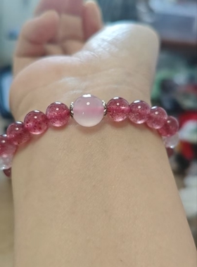 天然草莓晶手链 粉晶莲花珠 粉玉髓 桃花  爱情 轻奢小众精致