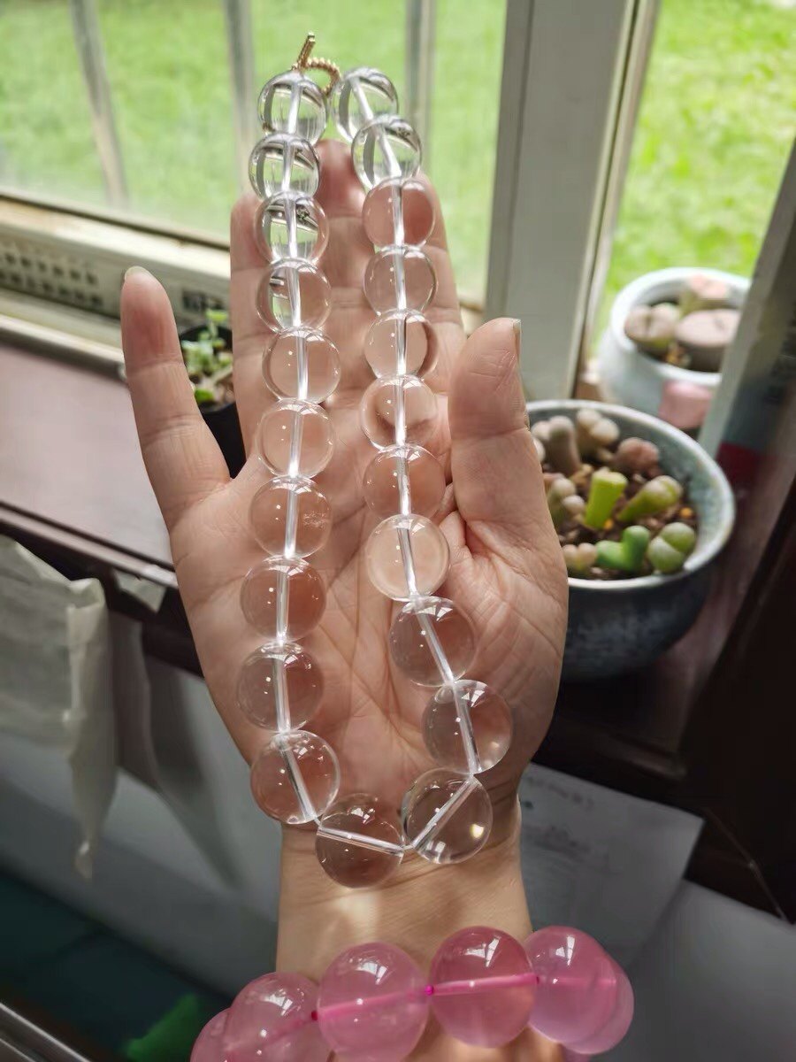 天然白水晶大灯泡  大珠项链 925银镀金扣 欧式风格