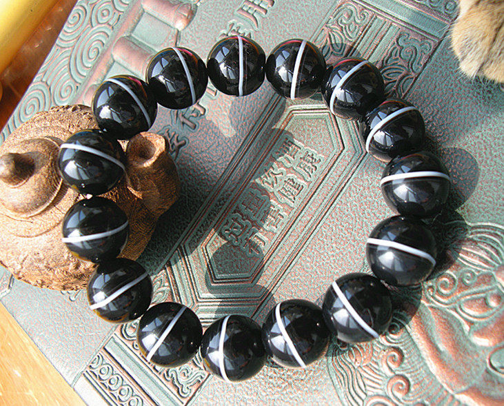 天然影子石一线天14mm 男士手链